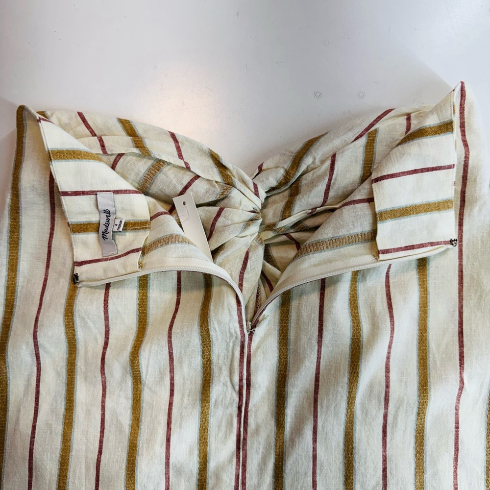 Madewell Twist-Front Sarong Midi Skirt Stripe Womens Cream 2 Side Slit Linen NWT - Picture 11 of 14